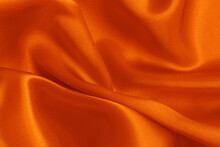 Orange Fabric Cloth Texture For Background And Design Art Work, Beautiful Crumpled Pattern Of Silk Or Linen.
