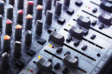 Audio Mixing Console In A Recording Session. Shallow Depth Of Field.