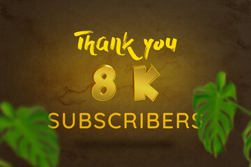 8 K  subscribers celebration greeting banner with Gold Design