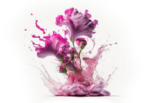Elixir Of Love Exploding And Transforming To Pink Flowers. Concept Of Love And Passion. Generative AI.