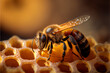 Leinwanddruck Bild - bee with honey on a flower, Generative AI