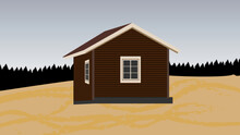 Wood House Vector Illustration Wheeled Tiny House Or Cabin Trailer Cute Vehicle Hovel Front View Vector