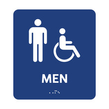Men Restroom Sign Design With Braille. Isolated Vector Label For Toilet 