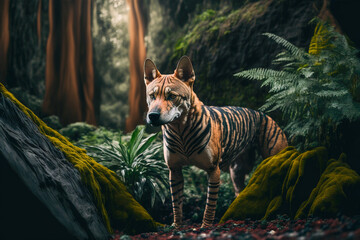 tasmanian tiger, large carnivorous marsupial, extinct animal, generative ai
