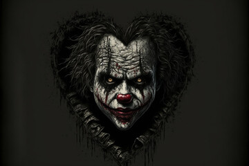 Creepy Valentines Day clown. Horror background