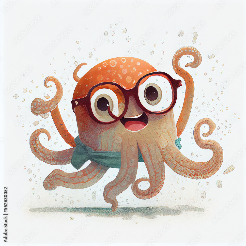 Cartoon. cute smiling octopus. generative ai