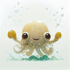 Canvas Print - Cartoon. cute smiling octopus. generative ai