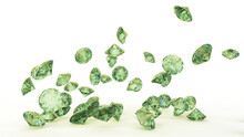 Shiny Green Diamonds On Black-purple Surface Background. Concept 3D CG Of Luxury Living, Expensive Things And High Added Value. PNG File Format.	