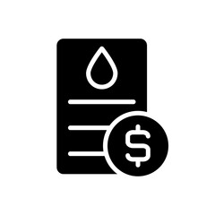 Wall Mural - Water bill black glyph icon. Public utility service payment. Debt for utilities usage. Invoice information. Silhouette symbol on white space. Solid pictogram. Vector isolated illustration