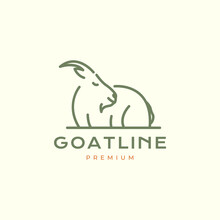 Mountain Goat Long Horn Sit Relax Line Art Minimal Logo Design Vector Icon Illustration Template