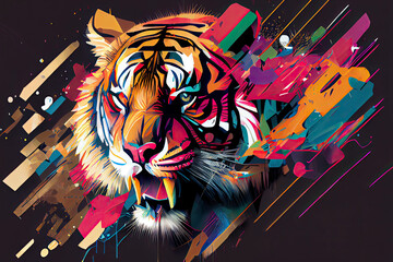 Wall Mural - tribal cartoon concept with an abstract colorful geometric ornament tiger