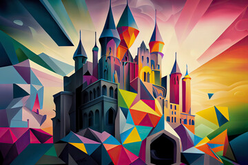 Geometric fairy tale kingdom, knight castle