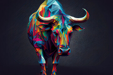 Poster - multicolor shapes abstract bull. Animal isolated