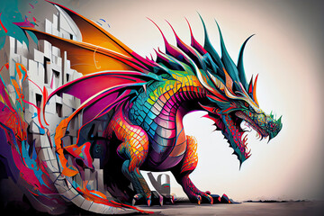 Wall Mural - colorful dragon. Generative AI