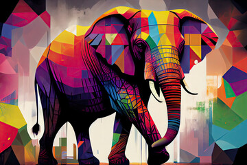 Poster - geometric pop art portrait illustration, a colorful art piece, illustration with vertebrate elephant