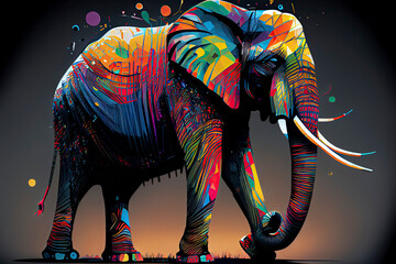Wall Mural - geometric pop art portrait illustration, a colorful art piece, illustration with vertebrate elephant