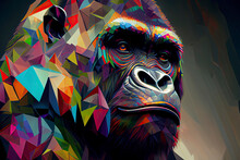 Gorilla Monkey Head With Creative Colorful Abstract Elements