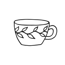 Hand Drawn Cup Mug. Cup In Doodle Style. Vector Illustration Isolated On White Background.