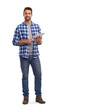 © peopleimages.com - Studio shot of a handsome young man using a digital tablet Isolated on a PNG background.