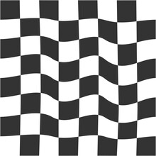 Distorted Black And White Chessboard Texture. Chequered Visuall Illusion. Psychedelic Pattern With Warped Squares. Trippy Checkerboard Background