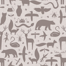 Brown Shape Of Wild Forester Animals Vector Seamless Pattern. Can Use For Fabric, Web Background