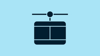 Poster - Blue Cable car icon isolated on blue background. Funicular sign. 4K Video motion graphic animation