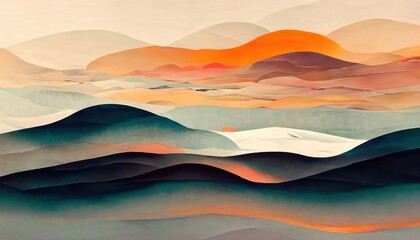 Wall Mural - image of landscape with colorful mountains and sky created using generative ai technology
