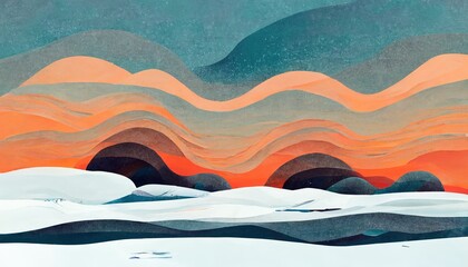Wall Mural - image of landscape with colorful mountains and sky created using generative ai technology