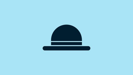 Sticker - Blue Clown hat icon isolated on blue background. Bowler hat. 4K Video motion graphic animation