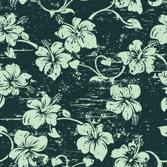 Wall Mural - hawaiian style hibiscus flowers wallpaper grunge vector floral seamless pattern