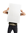 © peopleimages.com - A young man hiding behind copyspace Isolated on a PNG background.