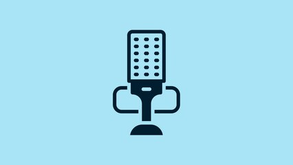 Sticker - Blue Microphone icon isolated on blue background. On air radio mic microphone. Speaker sign. 4K Video motion graphic animation