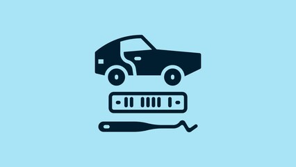 Canvas Print - Blue Car theft icon isolated on blue background. 4K Video motion graphic animation