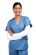 © peopleimages.com - Portrait of a beautiful young doctor standing with arms folded Isolated on a PNG background.