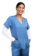 © peopleimages.com - Portrait of a young doctor standing with her hands tucked into her scrubs Isolated on a PNG background.