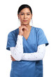 © peopleimages.com - Portrait of a young beautiful doctor in scrubs Isolated on a PNG background.