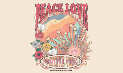 Flower and butterfly artwork design. Peace love party. Positive vibes.