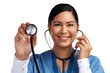 © peopleimages.com - Portrait of a young doctor using a stethoscope Isolated on a PNG background.