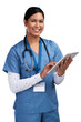 © peopleimages.com - A young doctor using a tablet and wearing a stethoscope Isolated on a PNG background.