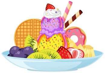 Sticker - Ice cream sundae with fruit toppings