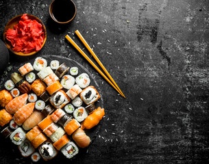 Sticker - Fresh sushi rolls with vegetables, shrimp and salmon.