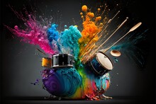 Colorful Music And Instrument Explosion