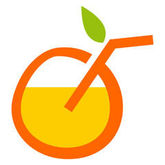 Poster - Logo zumo de naranja. Icono aislado naranja con pajita para beber con líneas como letra o