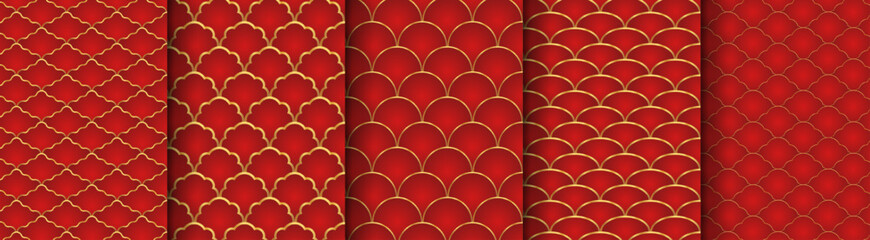 Wall Mural - Traditional chinese fish scale seamless pattern. Asian sea wave luxury ornament.