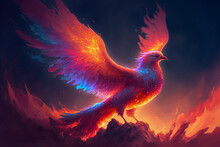 Fire Phoenix Is Flying In The Sky. Generative AI. Beautiful Phoenix. Fire Bird Abstract Art.