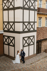 Wall Mural - young couple bride and groom in a white dress