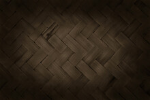 Old Brown Bamboo Weave Texture Background, Pattern Of Woven Rattan Mat In Vintage Style.