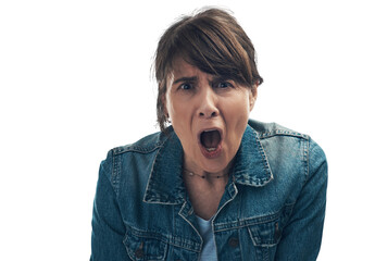 Wall Mural - A senior woman yelling against Isolated on a PNG background.