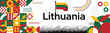 Restoration of Independence of Lithuania Banner with map, flag colors theme background and geometric abstract retro modern, red yellow and green design. illustration banner design template.
