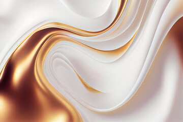 Wall Mural - Wavy white gold fluid texture, soft silk material bright background illustration, generative ai
